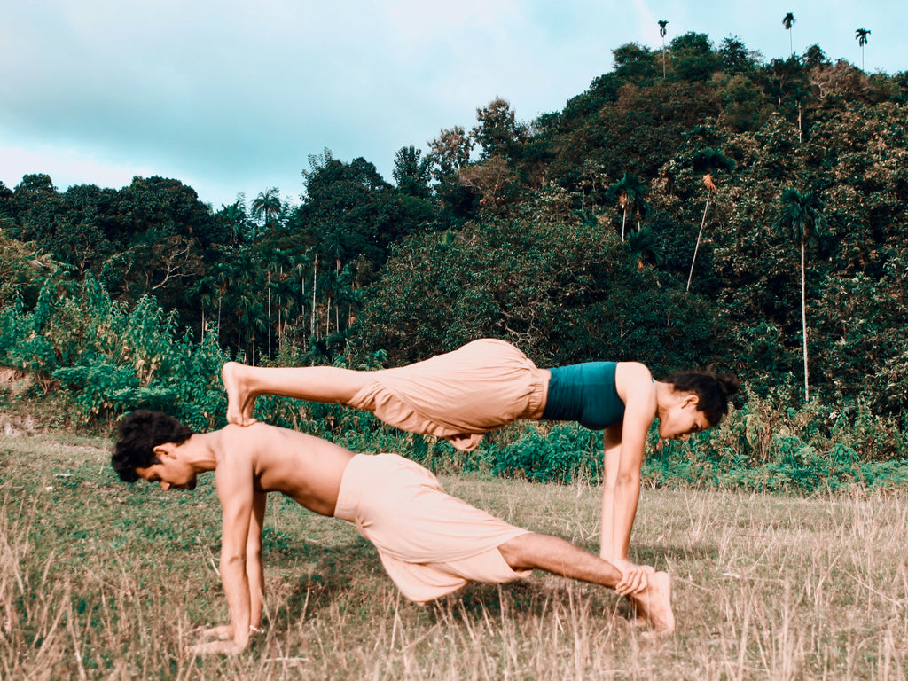 Couple Reverse Plank Lastics Strength With Stretch